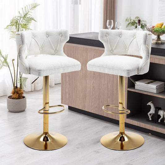 Luxury Velvet White Bar Stool – White Velvet Bar Stool by DecoraHub