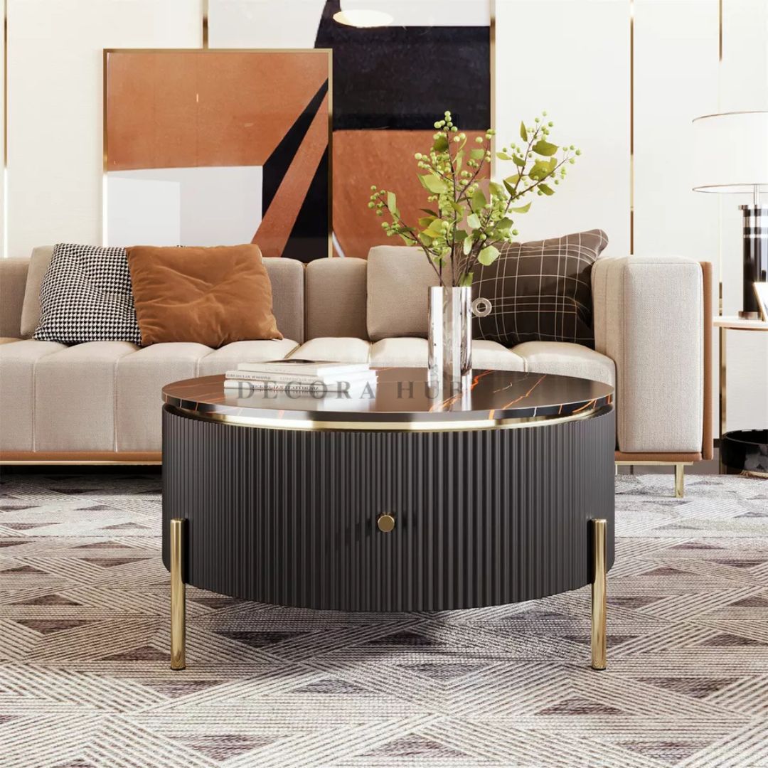 Wooden Body With Mable Top Round Coffee Table