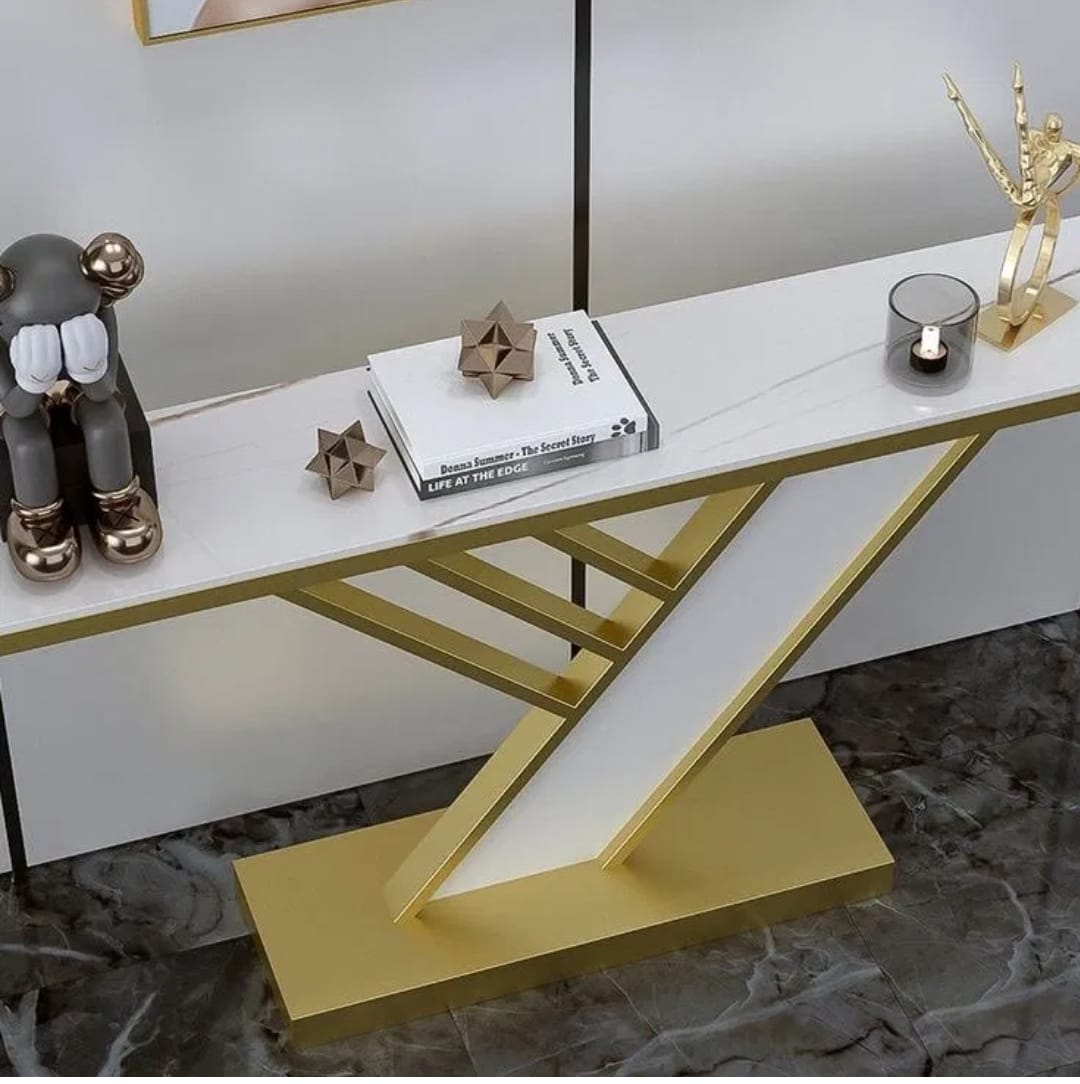 Y Shape White & Golden Console Table - image 2
