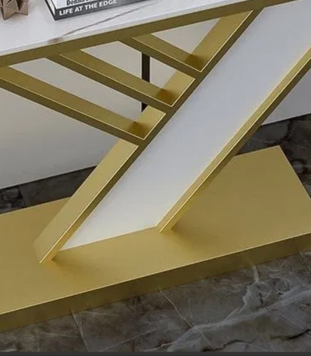 Y Shape White & Golden Console Table - image 3