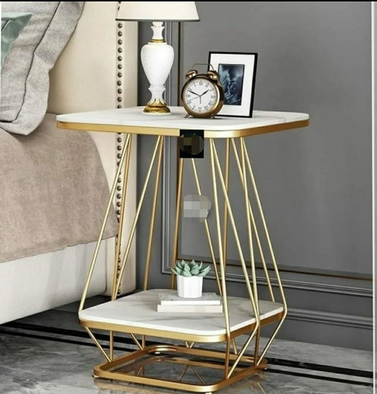 White And Golden Side Table