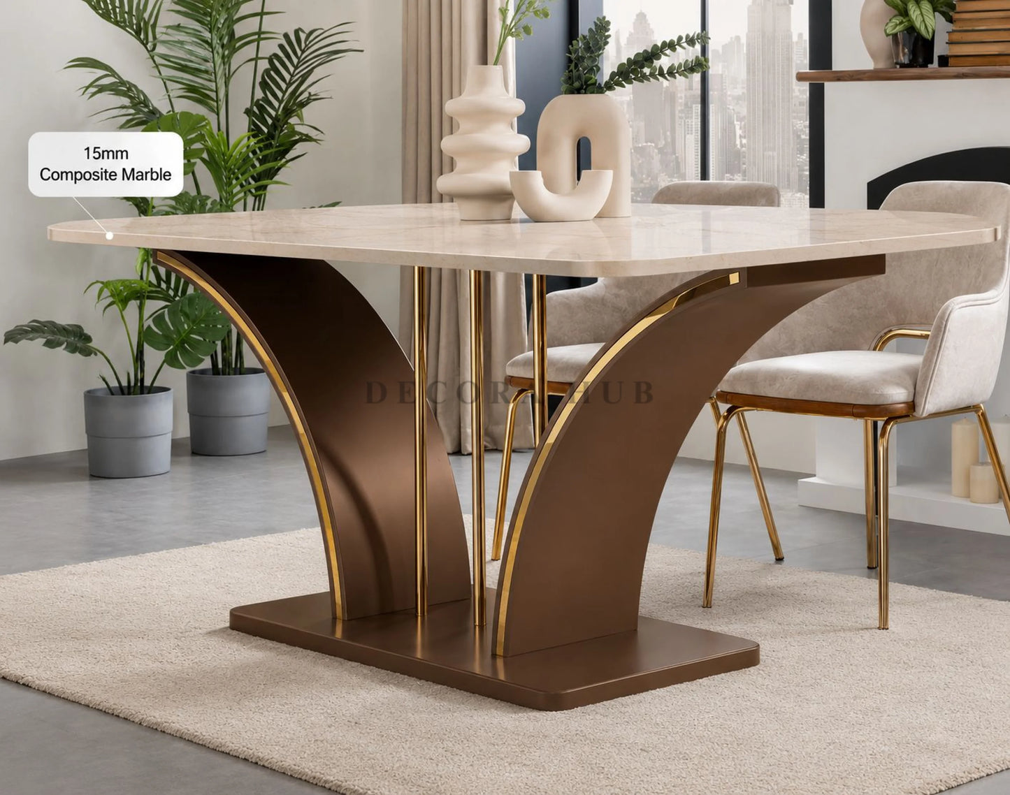 Aurelian Serenity Beige Marble Top 6 Seater Dining Table Set - Dining Table