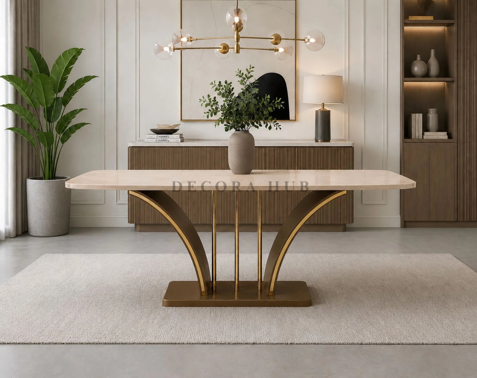 Aurelian Serenity Beige Marble Top 6 Seater Dining Table Set - Dining Table