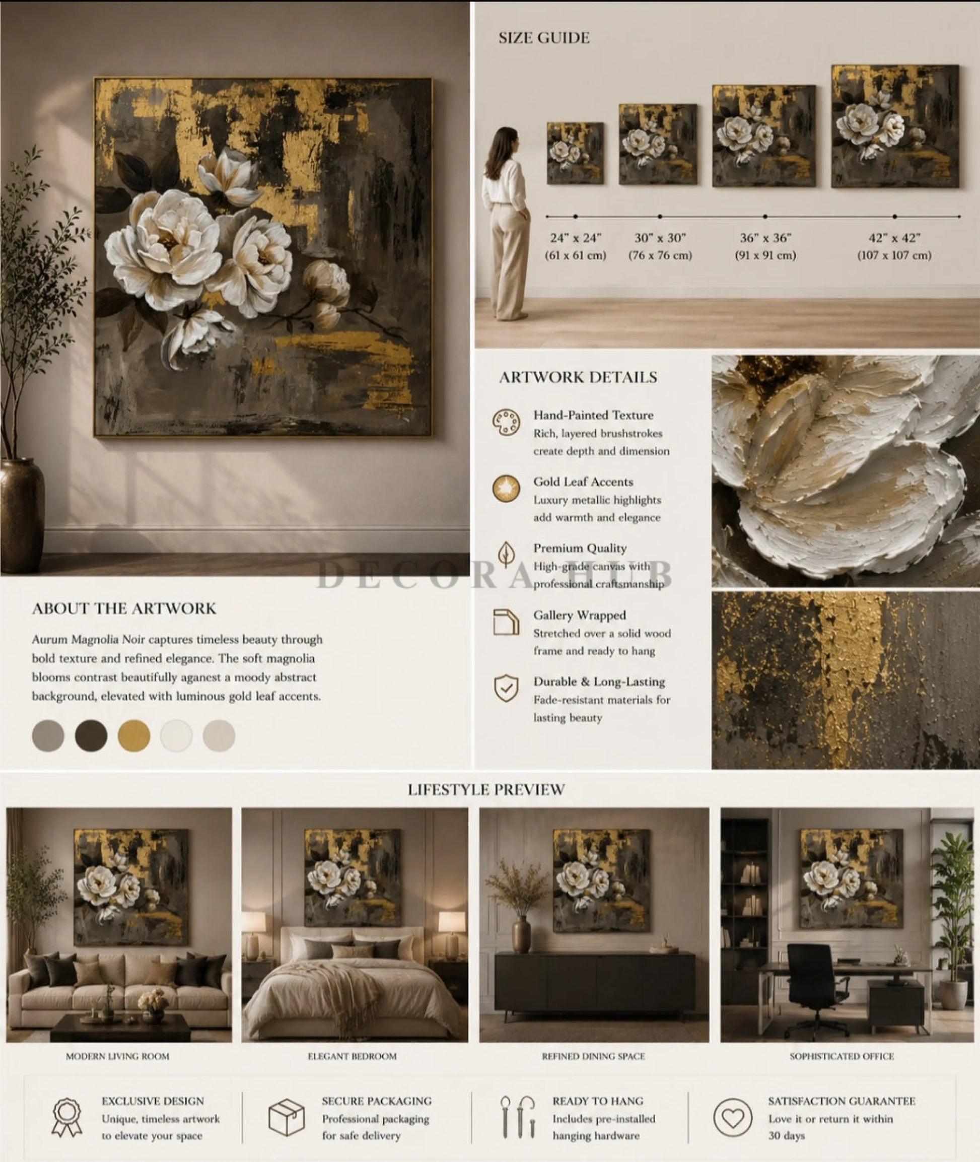 Aurum Magnolia Noir Wall Art - Textured Wall Art