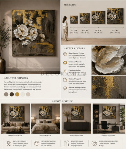 Aurum Magnolia Noir Wall Art - Textured Wall Art