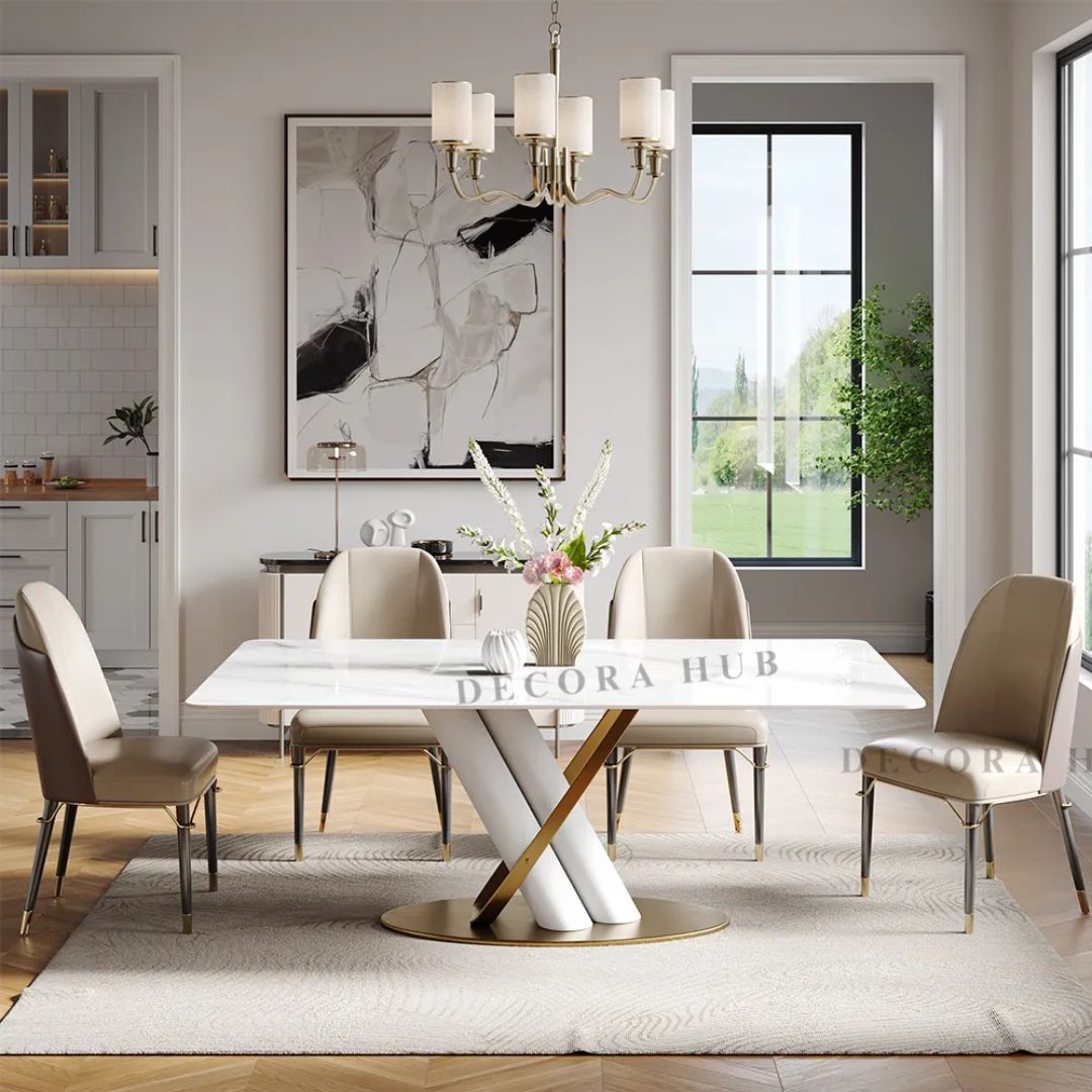 Axis White Dining Table With Marble Top