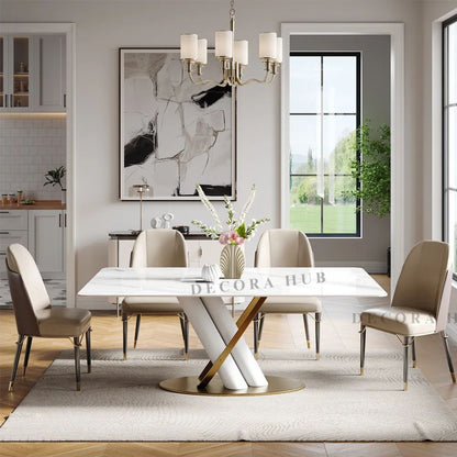 Axis White Dining Table With Marble Top