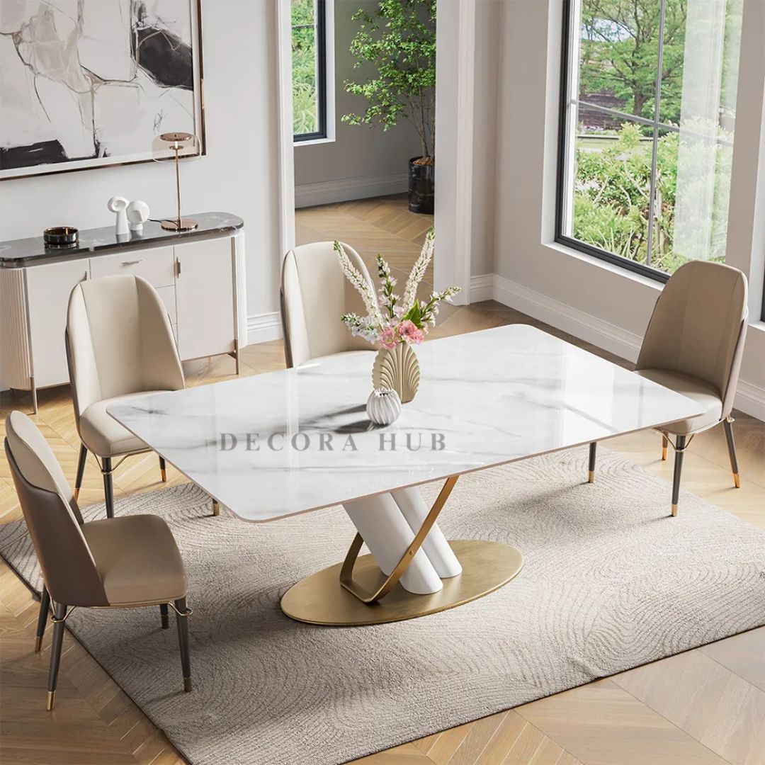 Axis White Dining Table With Marble Top – side view