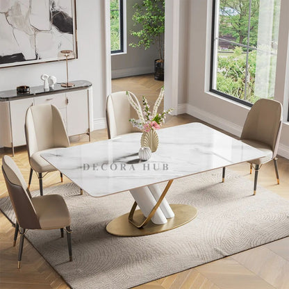 Axis White Dining Table With Marble Top – side view