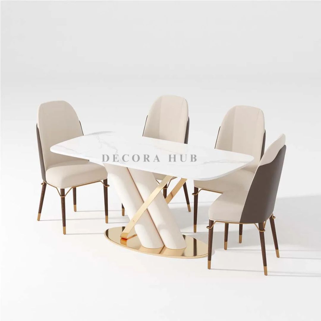 Axis White Dining Table With Marble Top – another angle