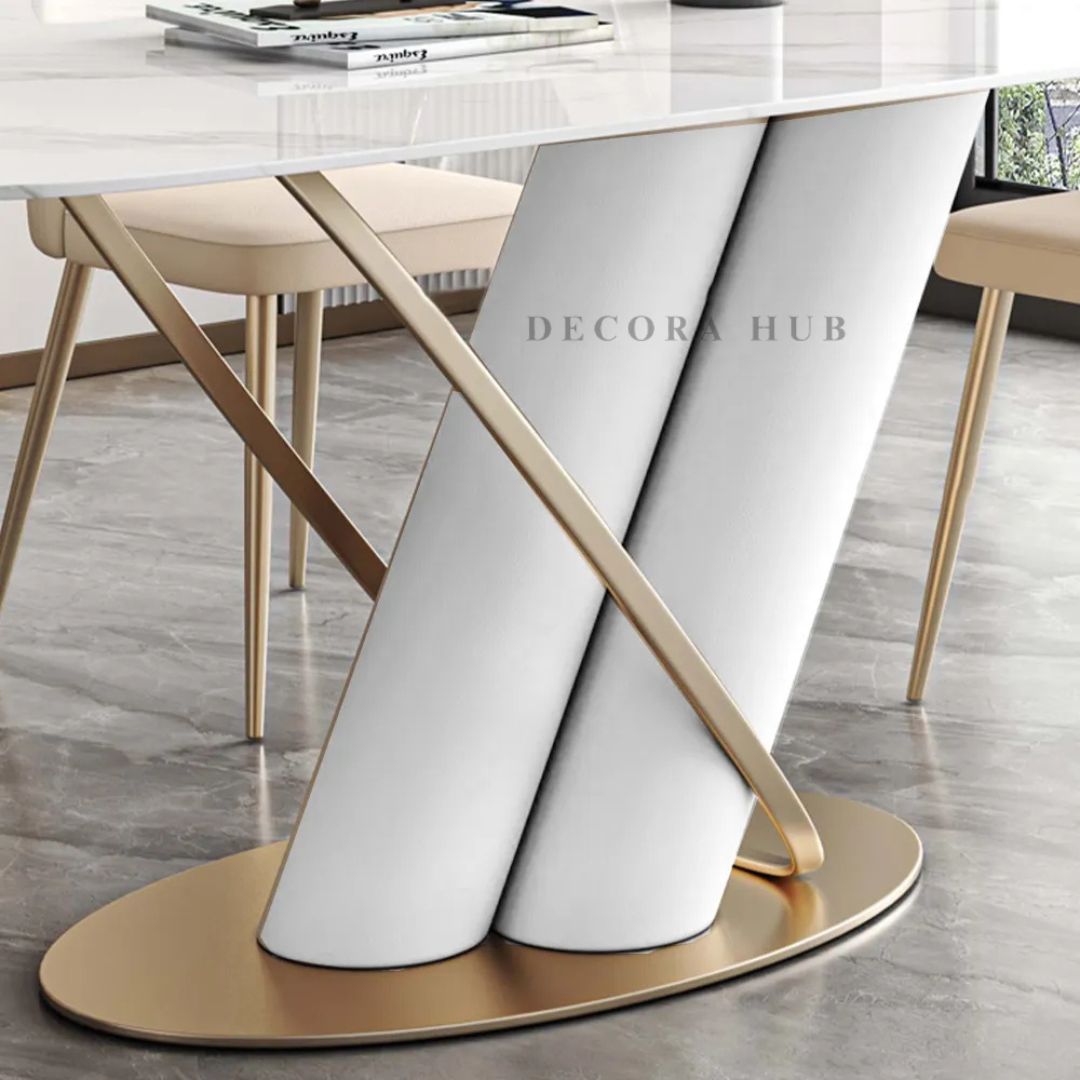 Axis White Dining Table With Marble Top – full view