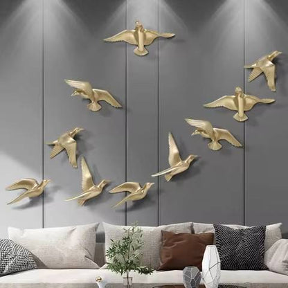 Decorative Golden Seagull Birds Metal Wall Art Set of 10