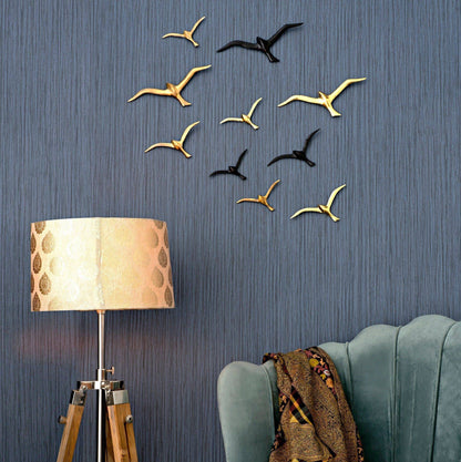 Black & Golden Swallow Birds Wall Art Set of 10 Birds