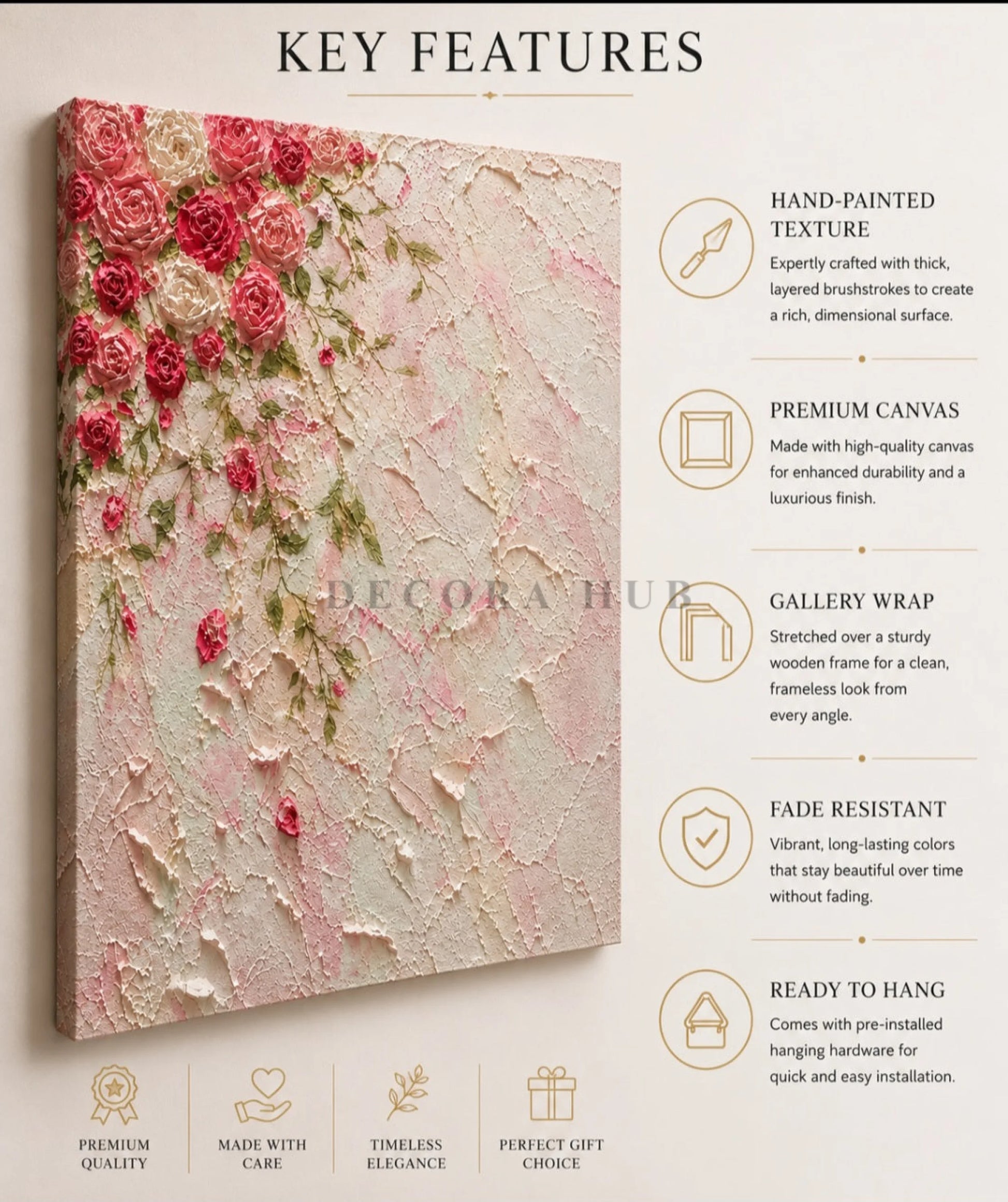 Blush Rose Cascade Textured Wall Art - Textured Wall Art