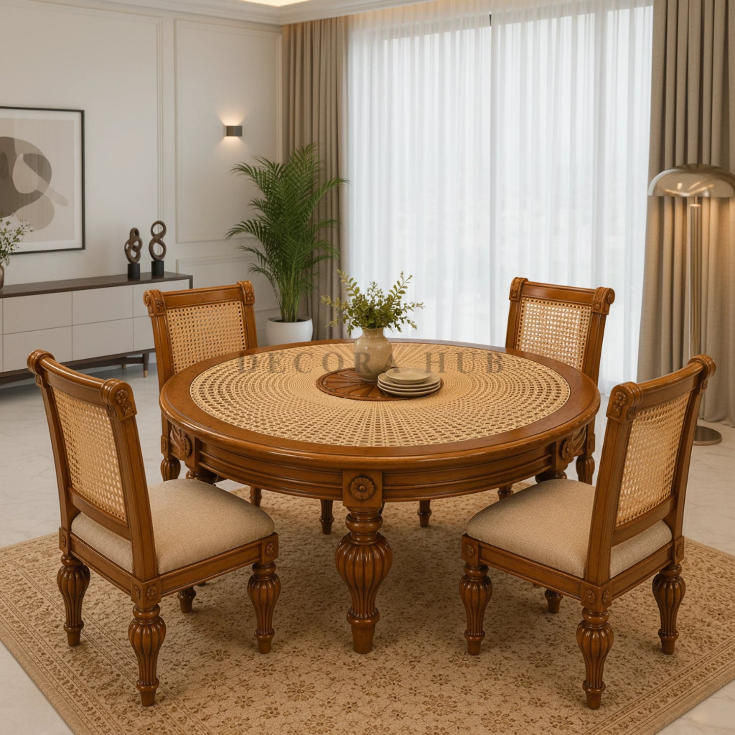 Casa Cane Wooden Dining Set - 3.5 x 3.5 / 4 Chairs