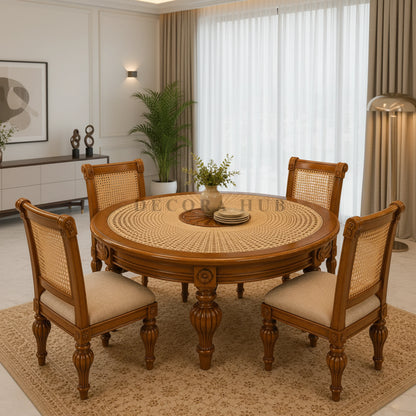 Casa Cane Wooden Dining Set - 3.5 x 3.5 / 4 Chairs