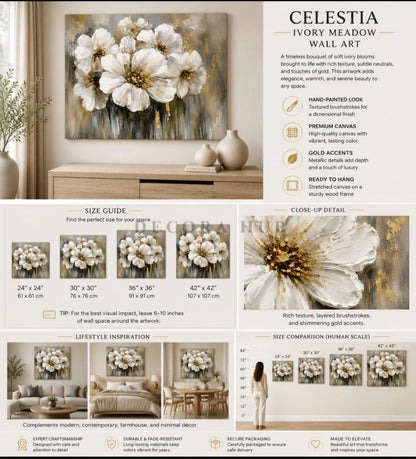 Celestia Ivory Meadow Wall Art - Textured Wall Art