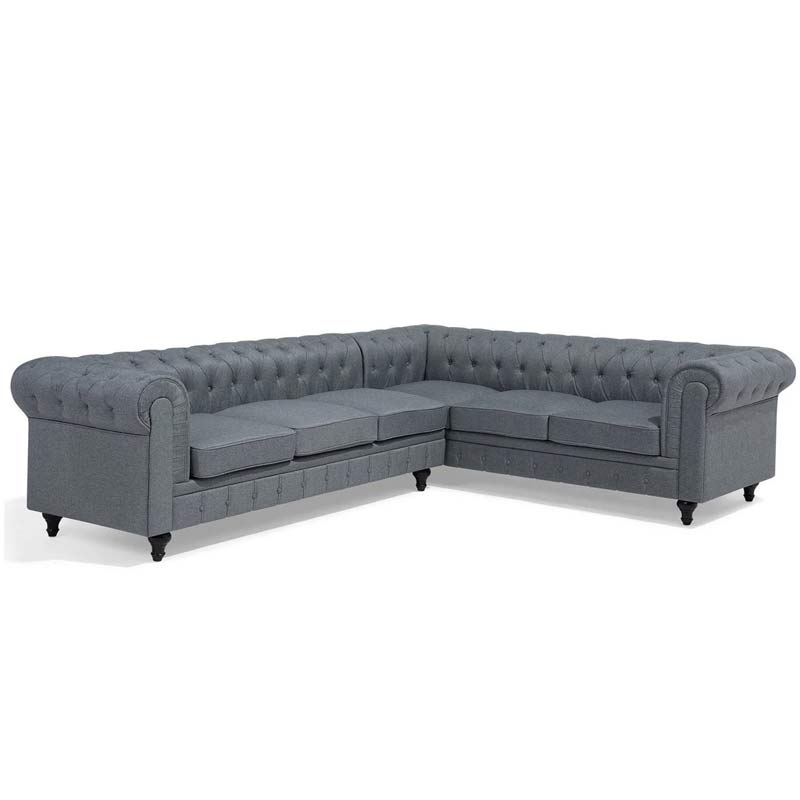 Tufted Chesterfield L-Shaped Sofa in Elegant Beige