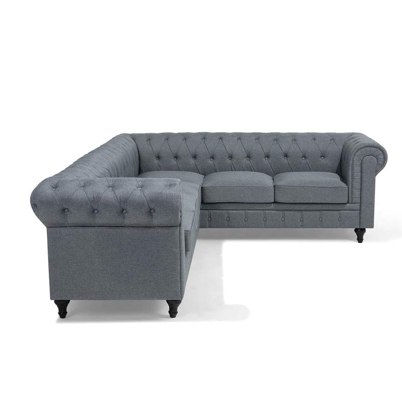 Tufted Chesterfield L-Shaped Sofa in Elegant Beige