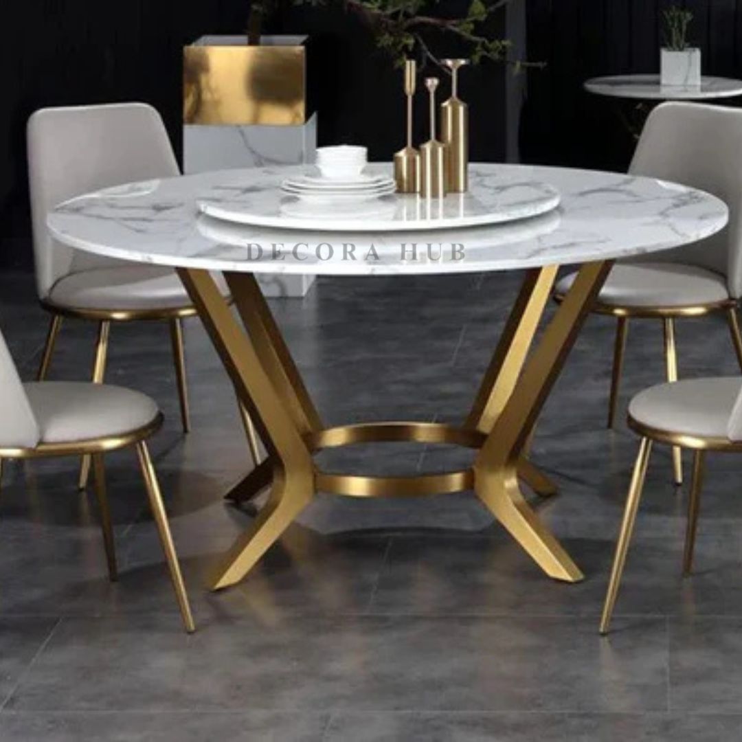 Contemporary Golden Base Marble Dining Table