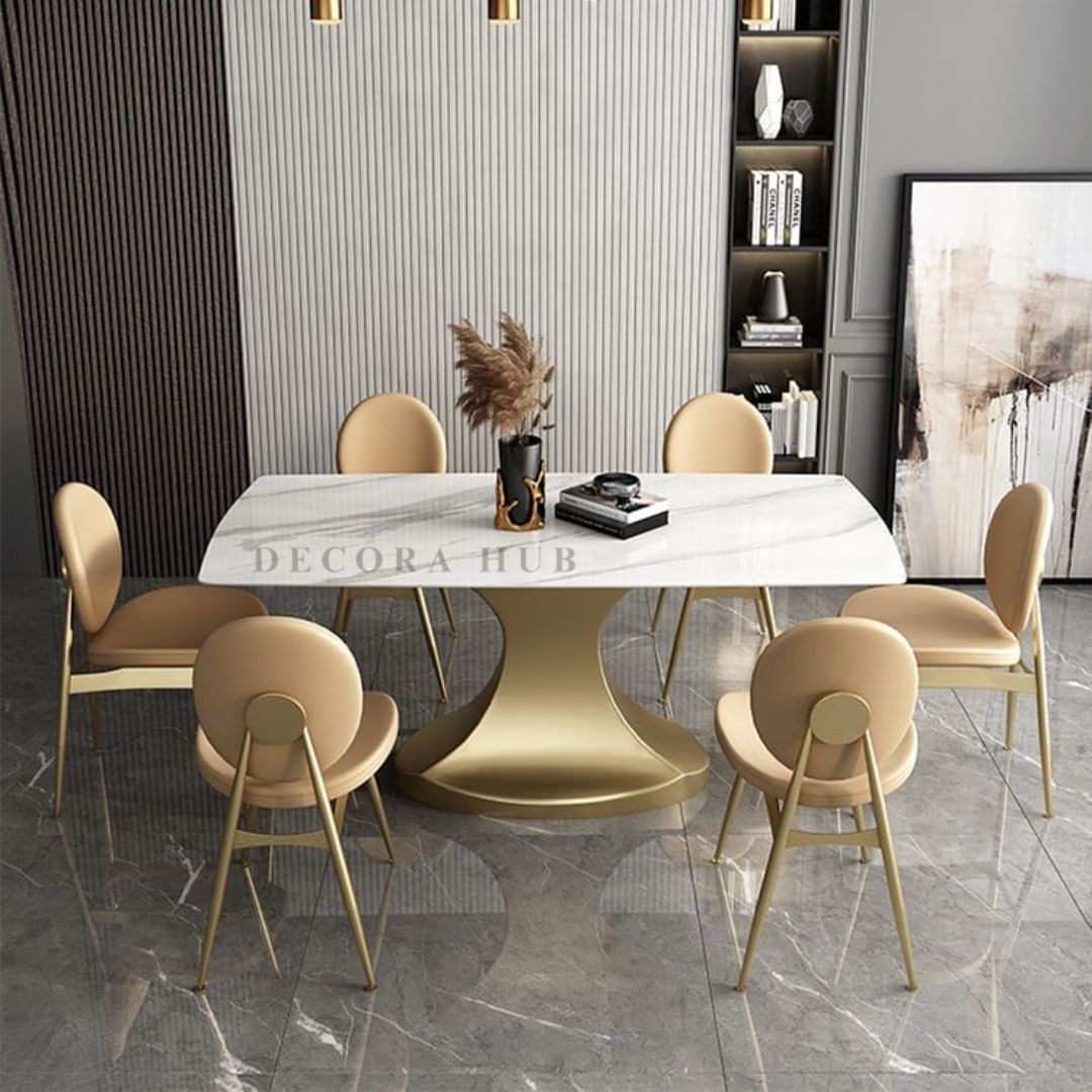 Contemporary White Marble Dining Table