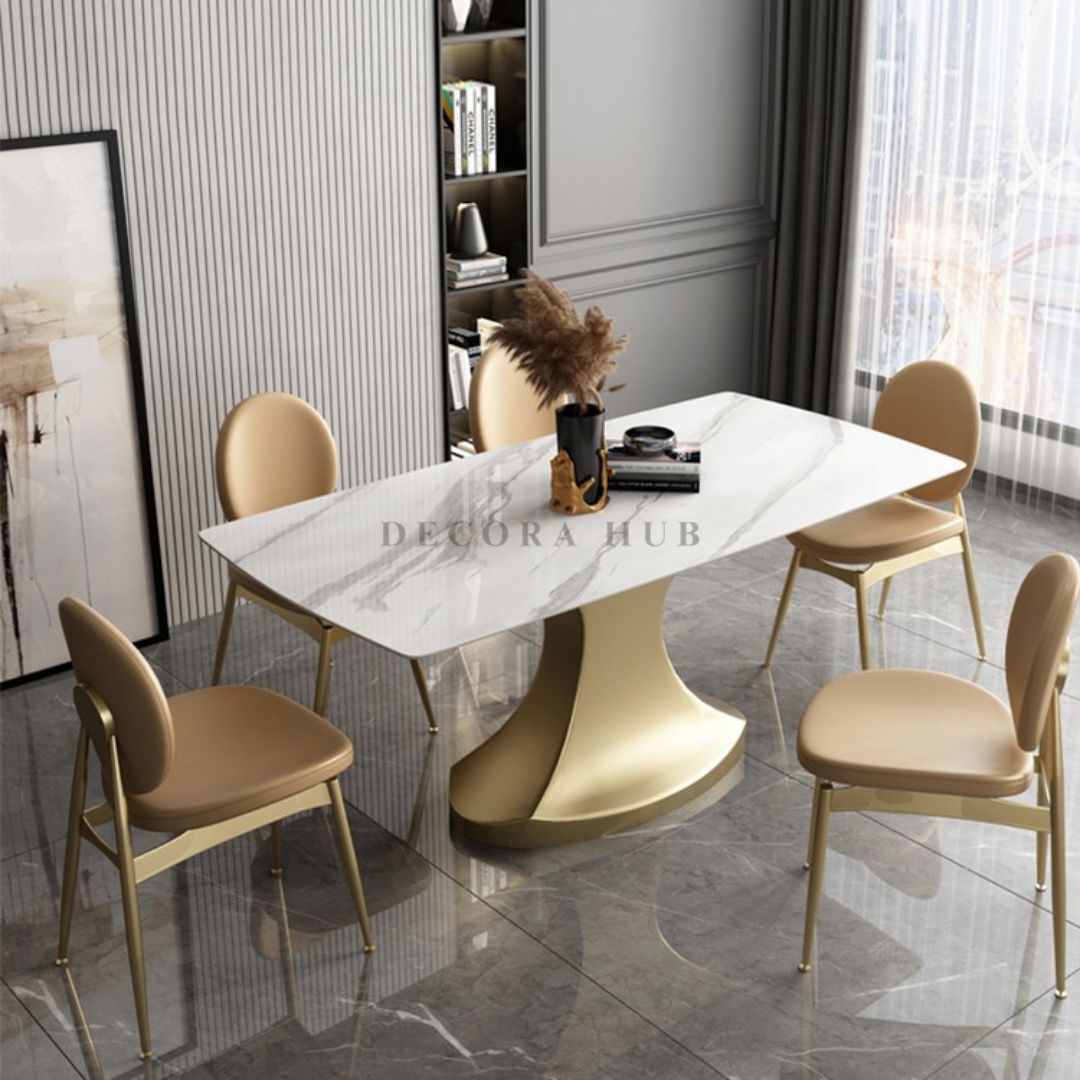 Contemporary White Marble Dining Table – side view