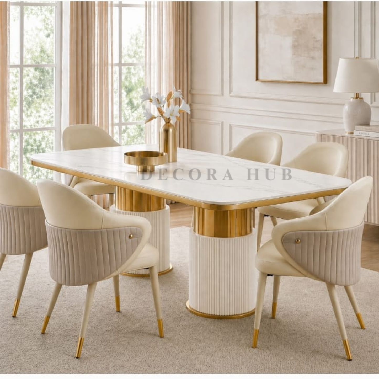 Cresta Luxury Dining Table With Marble On Top – side view