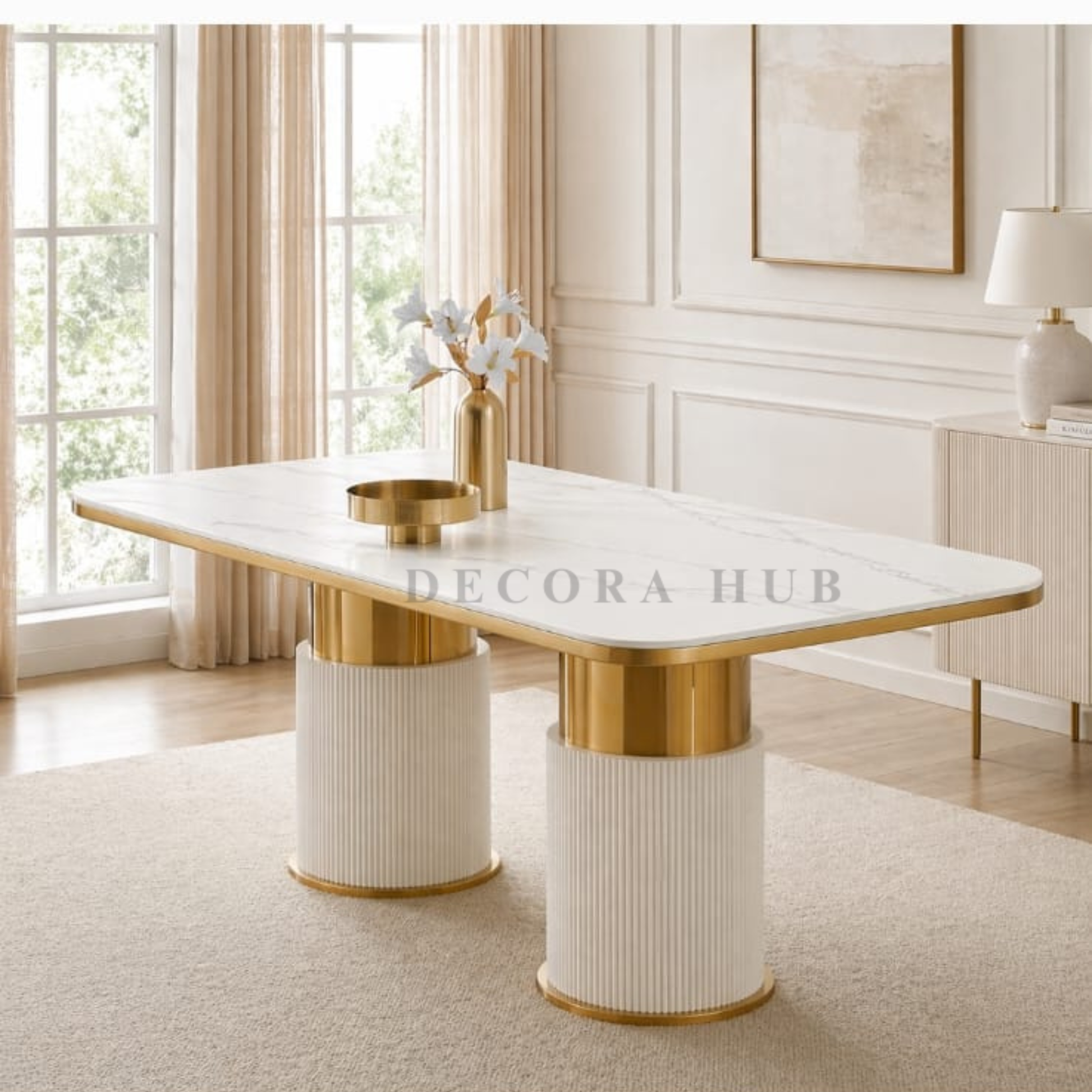 Cresta Luxury Dining Table With Marble On Top – full view