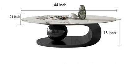 Oval Centre Table With Black Metal Base