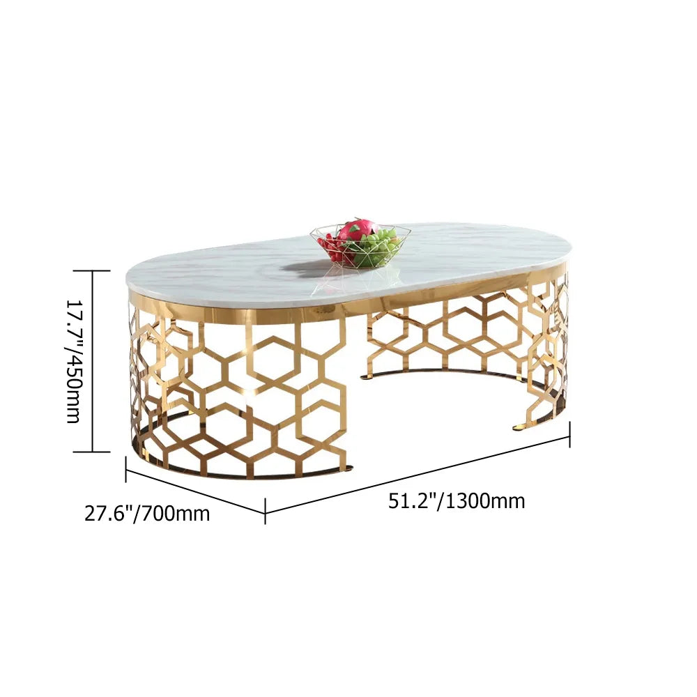 Luxurious Oval Shape White Marble On Top Centre Table