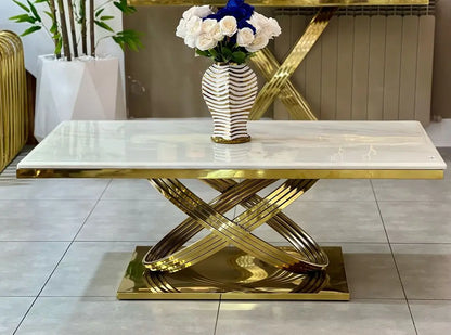 Square White Marble With Golden Base Centre Table