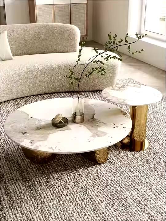 Modern White Marble And Gold Base Centre Table