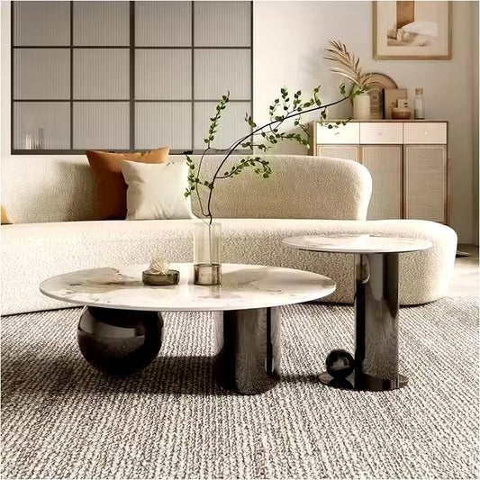 Modern White Marble And black Base Centre Table