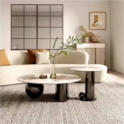 Modern White Marble And black Base Centre Table