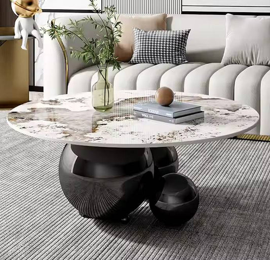 Madras White Marble Black Base Centre Table