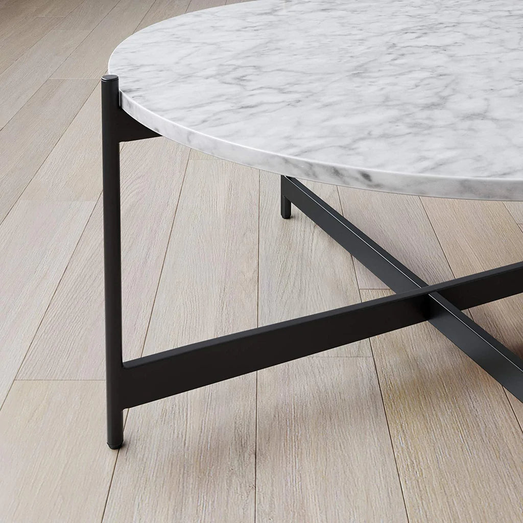 White Marble On Top Black Base Centre Table