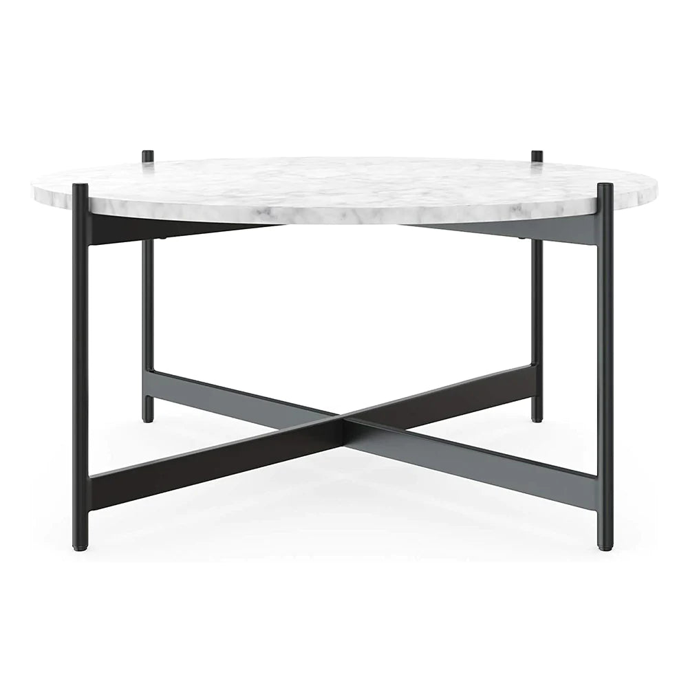 White Marble On Top Black Base Centre Table