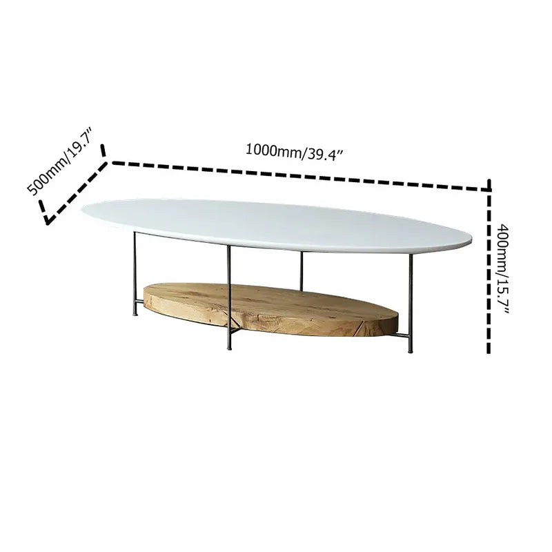 Natural Oval Coffee Table with Storage Shelf Light Wood and Metal