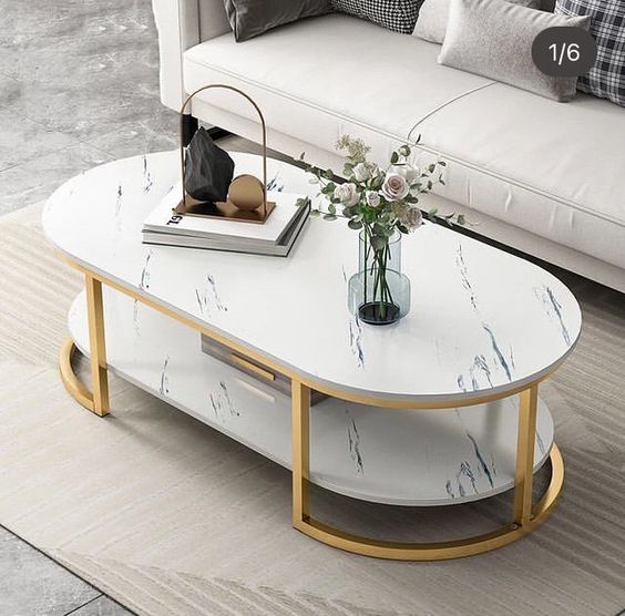 White Round Edge Coffee Table With Storage