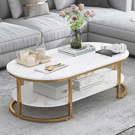 White Round Edge Coffee Table With Storage