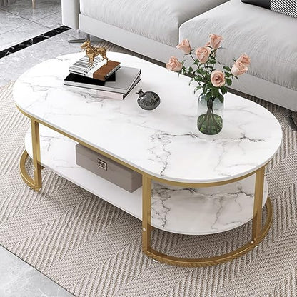 White Round Edge Coffee Table With Storage