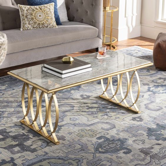 Light Grey Coffee Table With Golden Legs