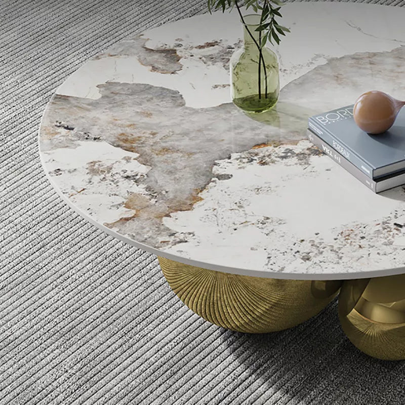 Madras White Marble Golden Base Centre Table