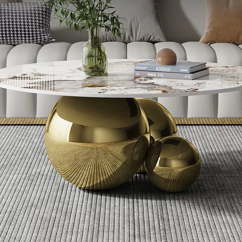 Madras White Marble Golden Base Centre Table