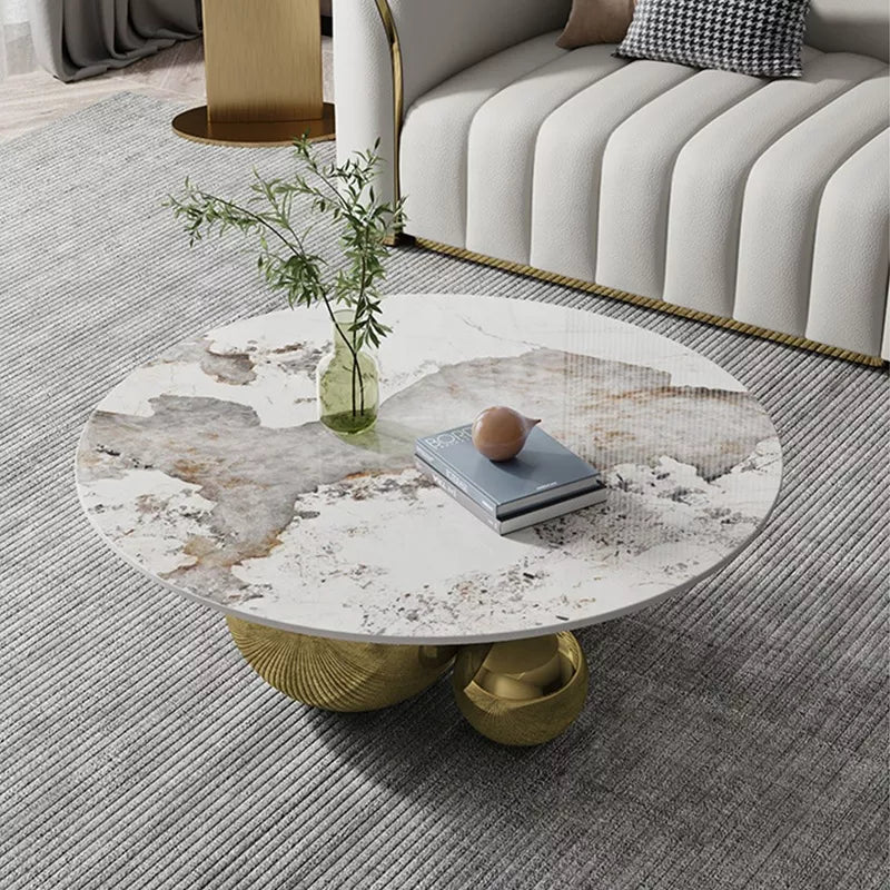 Madras White Marble Golden Base Centre Table