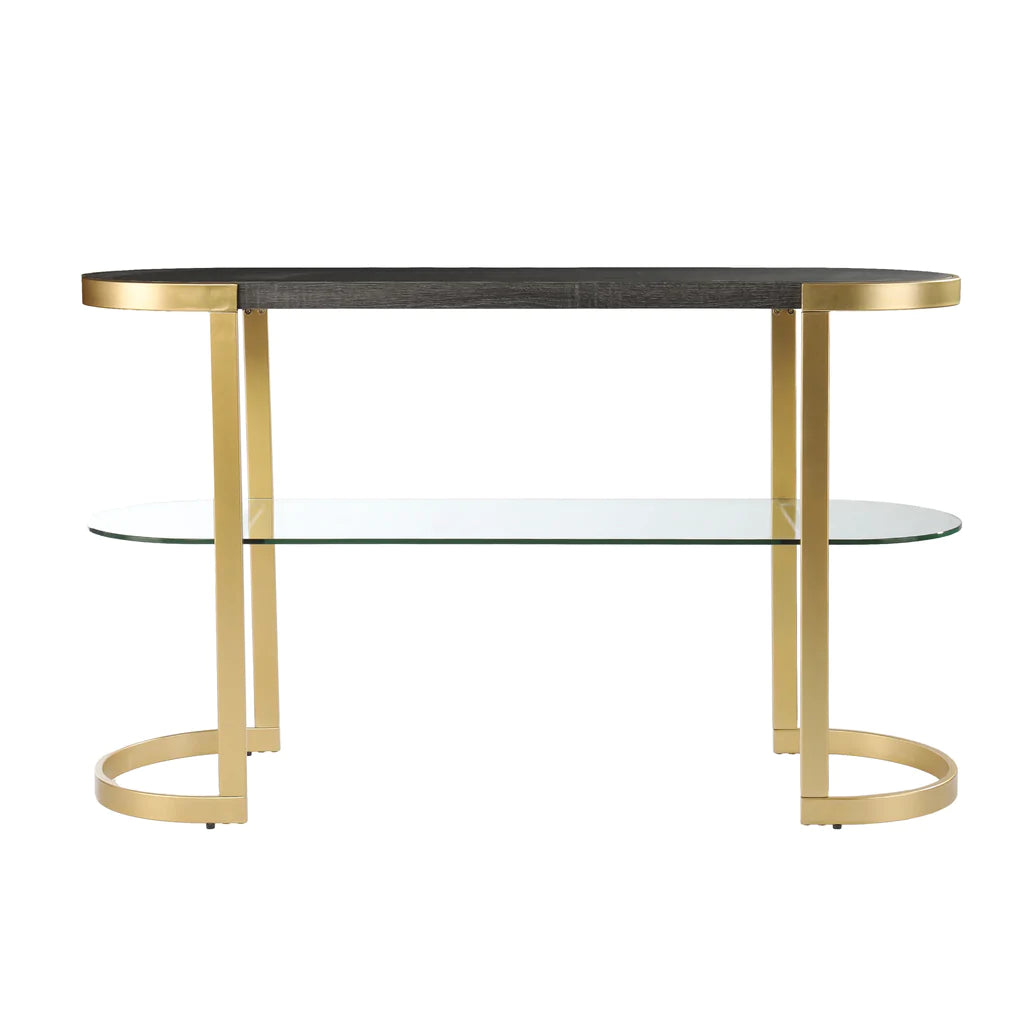 Golden Contemporary Console Table With Glass Shelf