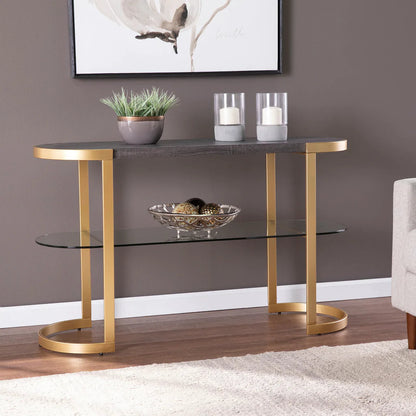 Golden Contemporary Console Table With Glass Shelf