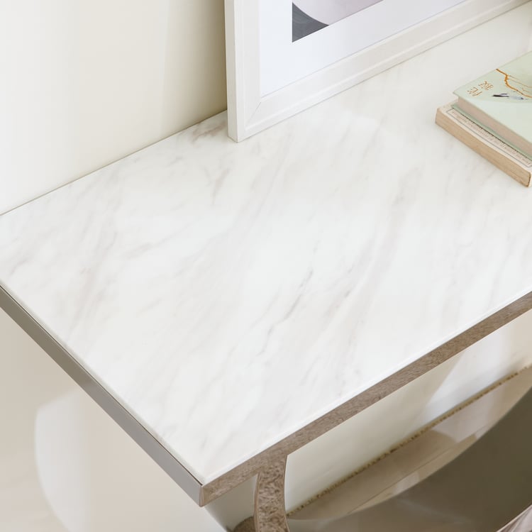 Silver Circle Marble Top Modern Console Table