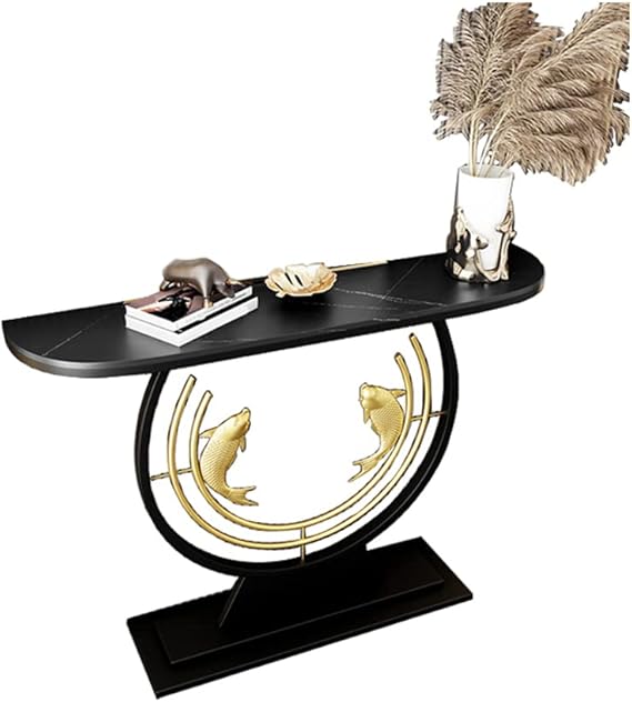 Fish Design Top Console Table in Black & Gold