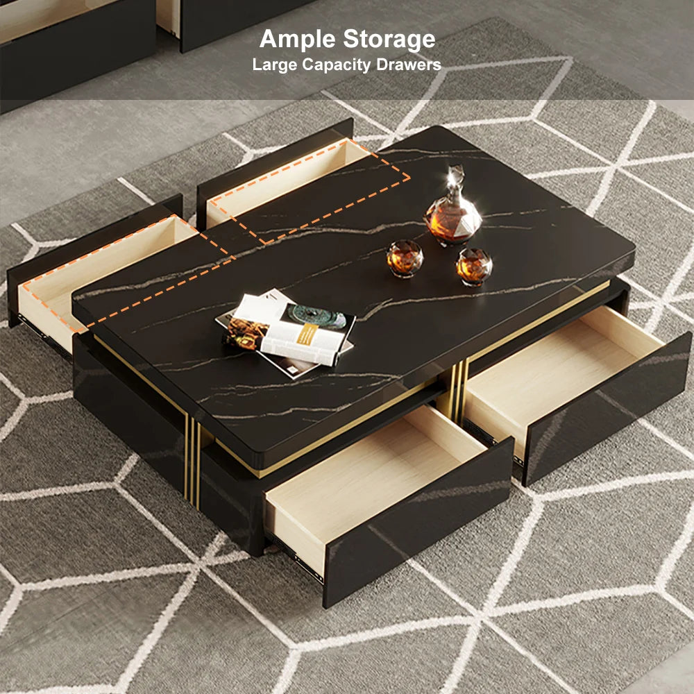 Modern In Black Marble On Top Centre Table